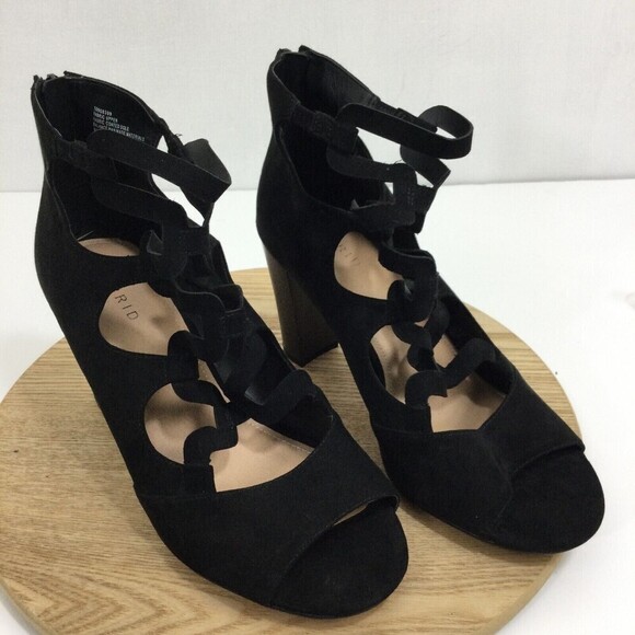 Torrid Womens Open Toe Strappy Cage Stacked Block Heels Back Zip Shoes Black 10W - Picture 13 of 13